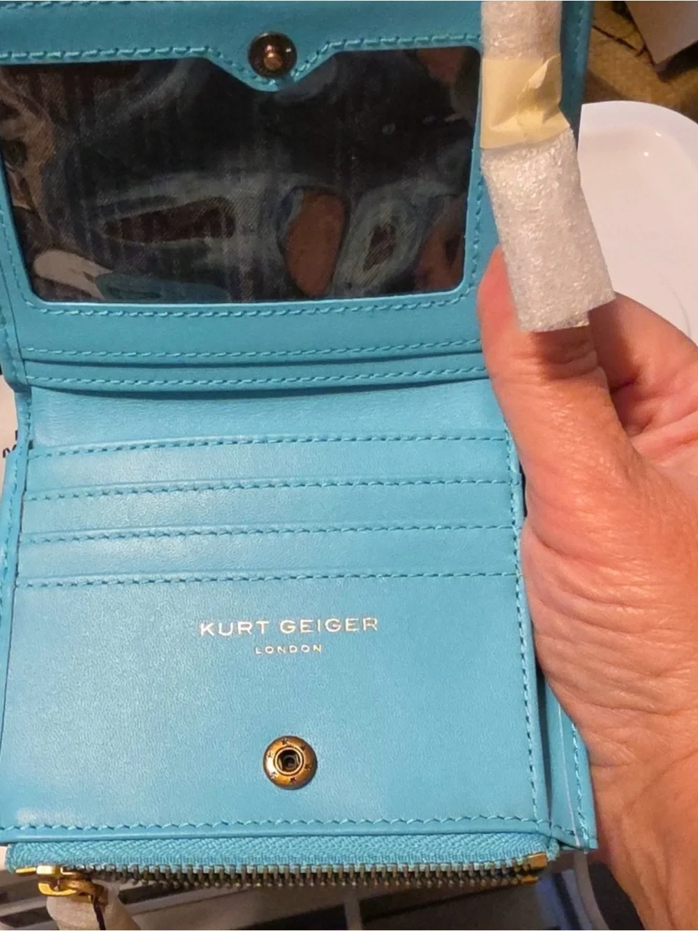 Kurt Geiger Turquoise Leather Zip Wallet with Gold Emblem